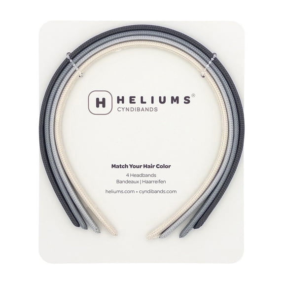 Heliums Thin Headbands - 8mm Skinny Headband for Women, 4 Count, Comfortable Narrow Hair Bands Blend with Hair Color (Dark Grey, Light Gray, Off White)