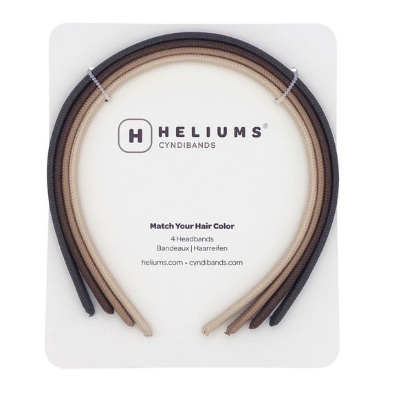 Heliums Thin Headbands For Women - 8mm Skinny Headband, 4 Count, Comfortable Narrow Hair Bands in Neutral Colors (Dark Brown, Medium Brown, Dark Blonde, Beige Blonde)