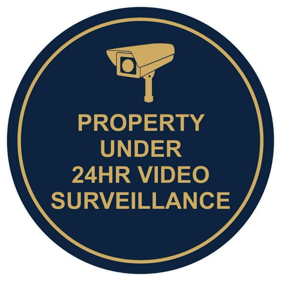 Helix Circle Property Under 24hr Video Surveillance Wall / Door Sign - Blue / Gold (Large)