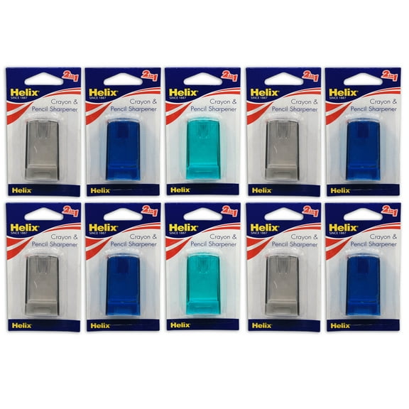 Helix Crayon & Pencil 2-Hole Canister Sharpener, Pack of 10