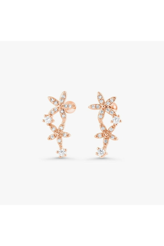 Helix Crystal 3A CZ Double Flower Flat Back Piercing Earring-Left Ear