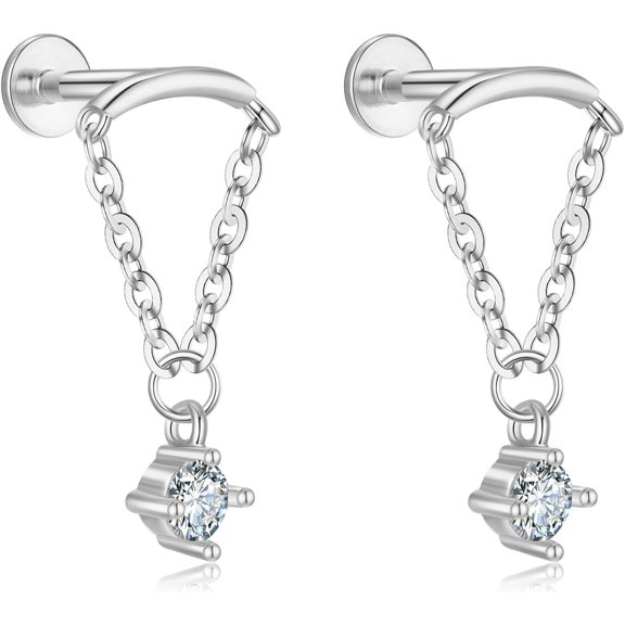 Helix Earrings for Women Flat Back Earrings Hidden Helix Earring Dangle Tassel Chain Earring 2Pcs Cartilage Studs Silver Jewelry Gift