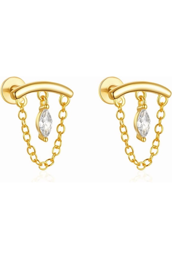 Helix Earrings for Women Flat Back Earrings Hidden Helix Earring Dangle Tassel Chain Earring 2Pcs Cartilage Studs Silver Jewelry Gift