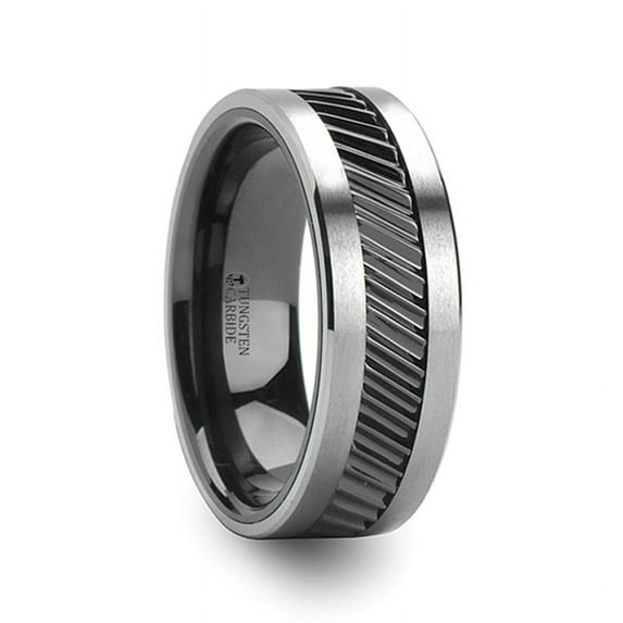 Helix Gear Teeth Pattern Black Ceramic And Tungsten Ring