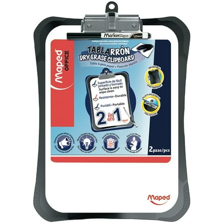 Helix, HLX350210, Two-in-one Dry Eraser Clipboard, 1 Each, Black,White