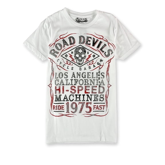 Helix Mens Road Devils Graphic T-Shirt, White, Small