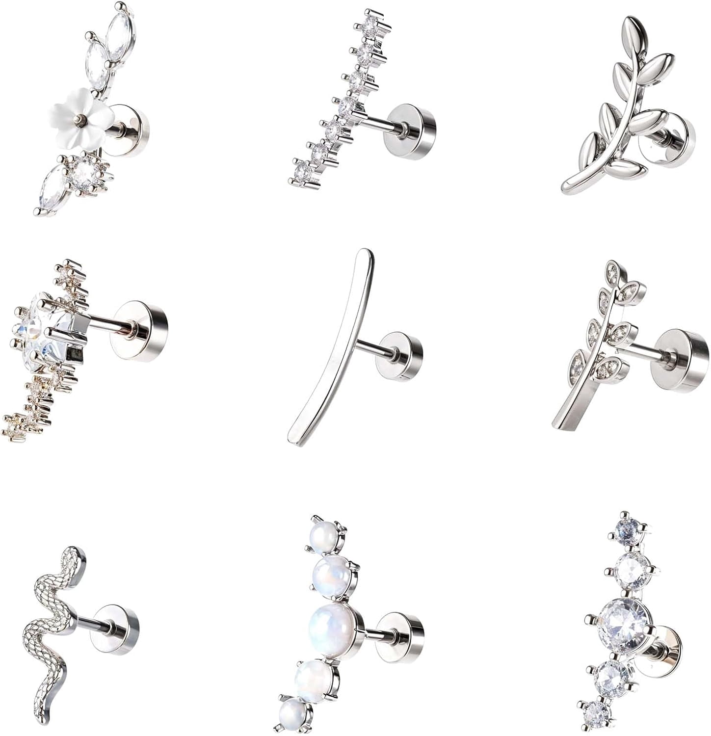 Helix Quality Piercing Earrings, 16G Cartilage Tragus Ear Jewellery Stainless Steel Flat Back Earring Stud Rhinestones[r152]
