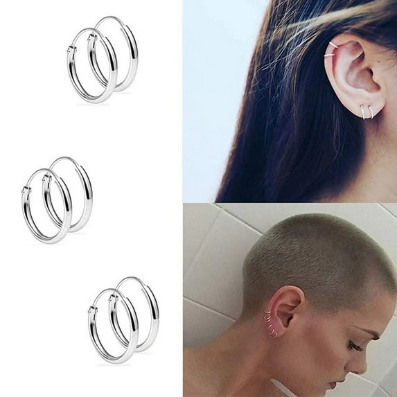 Helix Ring Hoop Cartilage Small Sterling Silver Huggie Hoop Earrings for Women Cartilage Nose Helix Tragus (6Pcs)