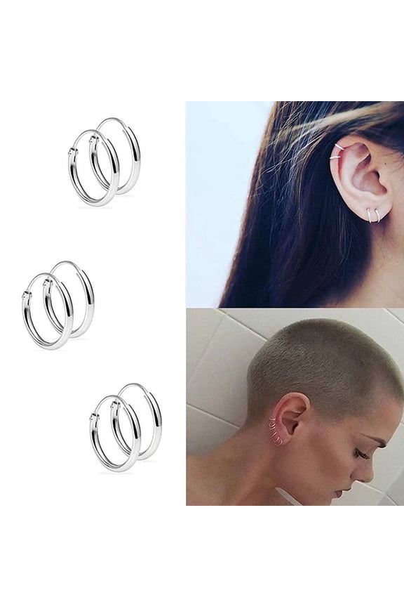 Helix Ring Hoop Cartilage Small Sterling Silver Huggie Hoop Earrings for Women Cartilage Nose Helix Tragus (6Pcs)