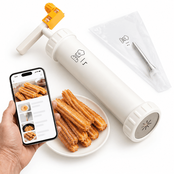 Helix Stainless Steel Churro Maker Kit with Booster Handle and Piping Bag