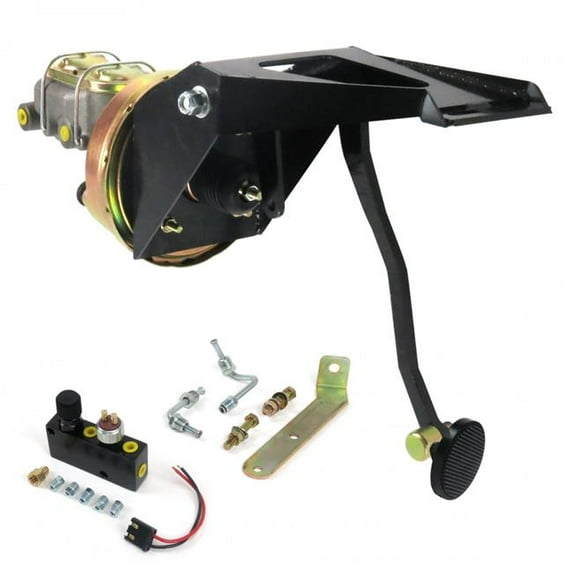 Helix Suspension Brakes & Steering 55-59 Chevy Truck Firewall 9 in. Single Brake Pedal Kit Adjustable Disc & Drum 3 in. Black Pad