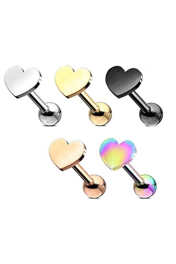 Helix Tragus Earrings 16G Steel Heart Internally Threaded Labret Monroe Lip Ring [5 colors]