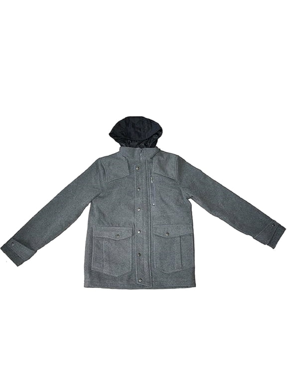 Young Men's Hooded Charcoal Wool Jacket (Small)