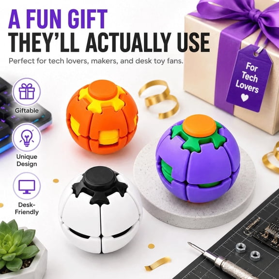 HelixCore Press to Spin Squishy Ball – 3D Printed Mechanical Fidget Toy, Gear Sphere with Internal Spinning Core, Desk Stress Relief for Adults Office Travel EDC Gift