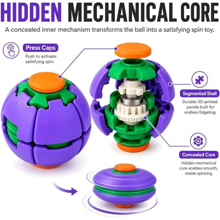 HelixCore Press to Spin Squishy Ball – 3D Printed Mechanical Fidget Toy, Gear Sphere with Internal Spinning Core, Desk Stress Relief for Adults Office Travel EDC Gift