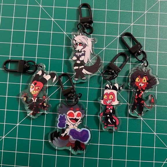 Hell Demon Boss Anime Character Acrylic Keychain Cute Chibi Bag Charm, random 1 pack