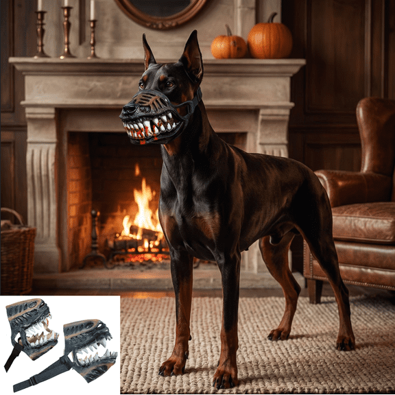 Hell Hound Monster Muzzle, Intimidating Beast Look for Dogs, Soft Touch Latex, Perfect for Adding Deterrence During Nighttime Outings B-S