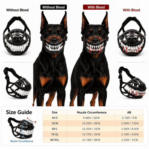 Hell Hound Monster Muzzle Scary Dog Halloween Mask, Adjustable Latex Monster Jaw Costume with Lifelike Fangs for Pet Cosplay, Parties, Photos and Trick or Treat, S-XXL