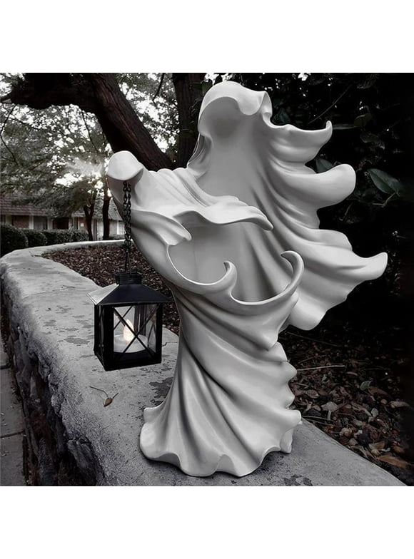 Hell Messenger with Lantern, Witch Decoration Lantern, The Ghost Looking for Light, Realistic Resin Ghost Sculpture for Halloween Garden Decoration, Scary Hell Messenger as
