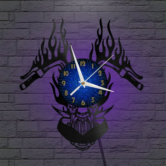 Hell Motorcycle 12 Inch Vinyl Record Wall Clock - Silent, Creative, and Unique Clock for Living Room, Entryway, or Bedroom Decor - Perfect Gift Idea(12 inchs B with LED)