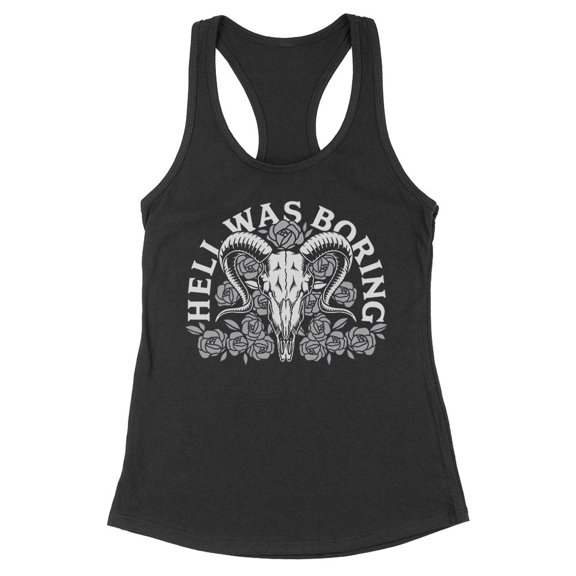 Hell Was Boring Tank Top Fitted Racerback Women's Medium Black