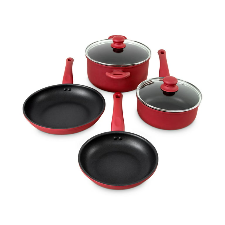 Motase 6-Piece Nonstick Frying Pan Set,Aluminum Cookware with Removable  Handle,Red