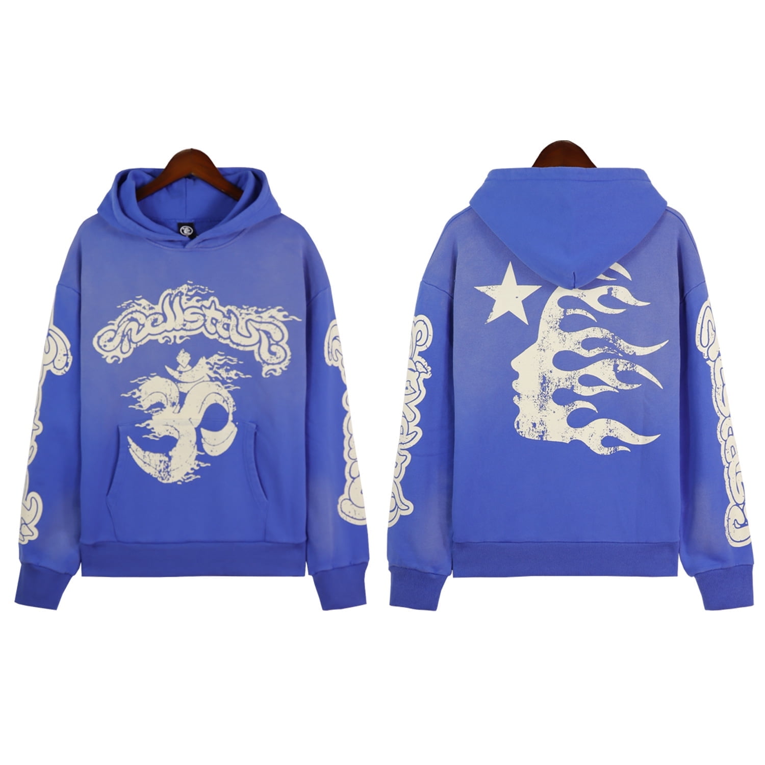 Hell_star Hoodie Retro Letter Print Men's and Women's Casual Loose ...