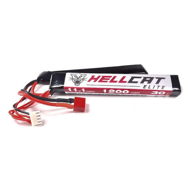 HellCat Elite Airsoft Battery - LiPo 11.1v 1200mAh 30c Split Style - Deans  Connector 