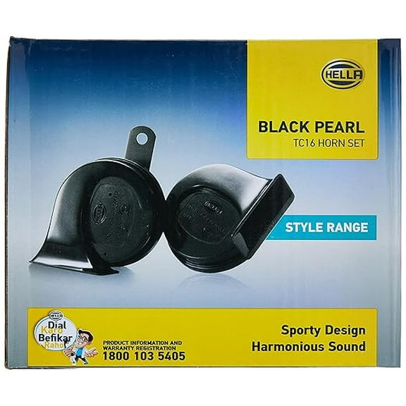 Hella 011225832 Pearl Trumpet Horn Set (12V, 400/500 Hz, 105-118 dB @ 2m) | For Bikes and Cars