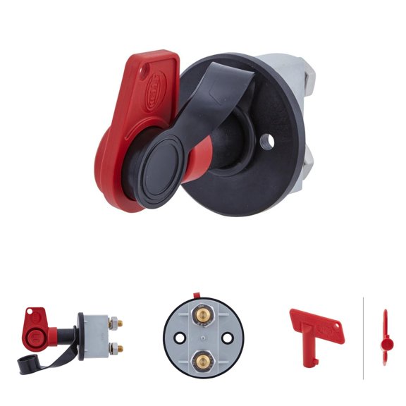 Hella 24V Battery Disconnect Switch with Push Button, Red Color, 100A Current Rating, Automotive Winch Replacement Part