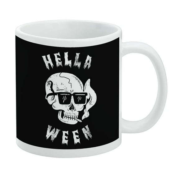 Hella Ween Halloween Hell Smoking Skull Funny Humor White Mug