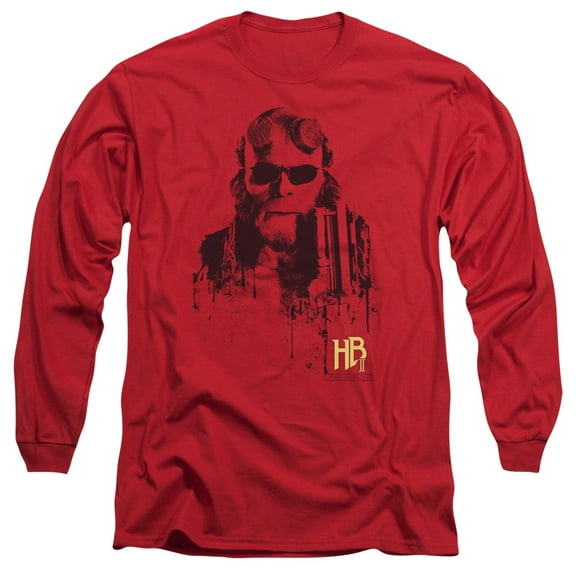 Hellboy II Splatter Gun Long Sleeve Adult 18/1 T-Shirt Red