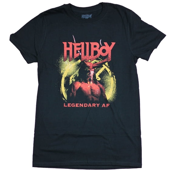 Hellboy Mens T-Shirt - Legendary AF Picture Crest Image (Large)