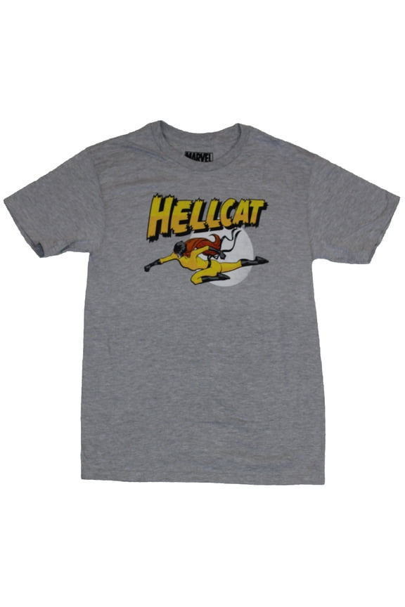 Hellcat (Marvel Comics) Mens T-Shirt -  Hellcat Flyin Punch Under Name Image (Medium)