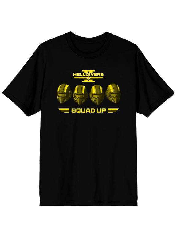 Helldivers Squad Up Four Helmets Short Sleeve Tee for Men-Large