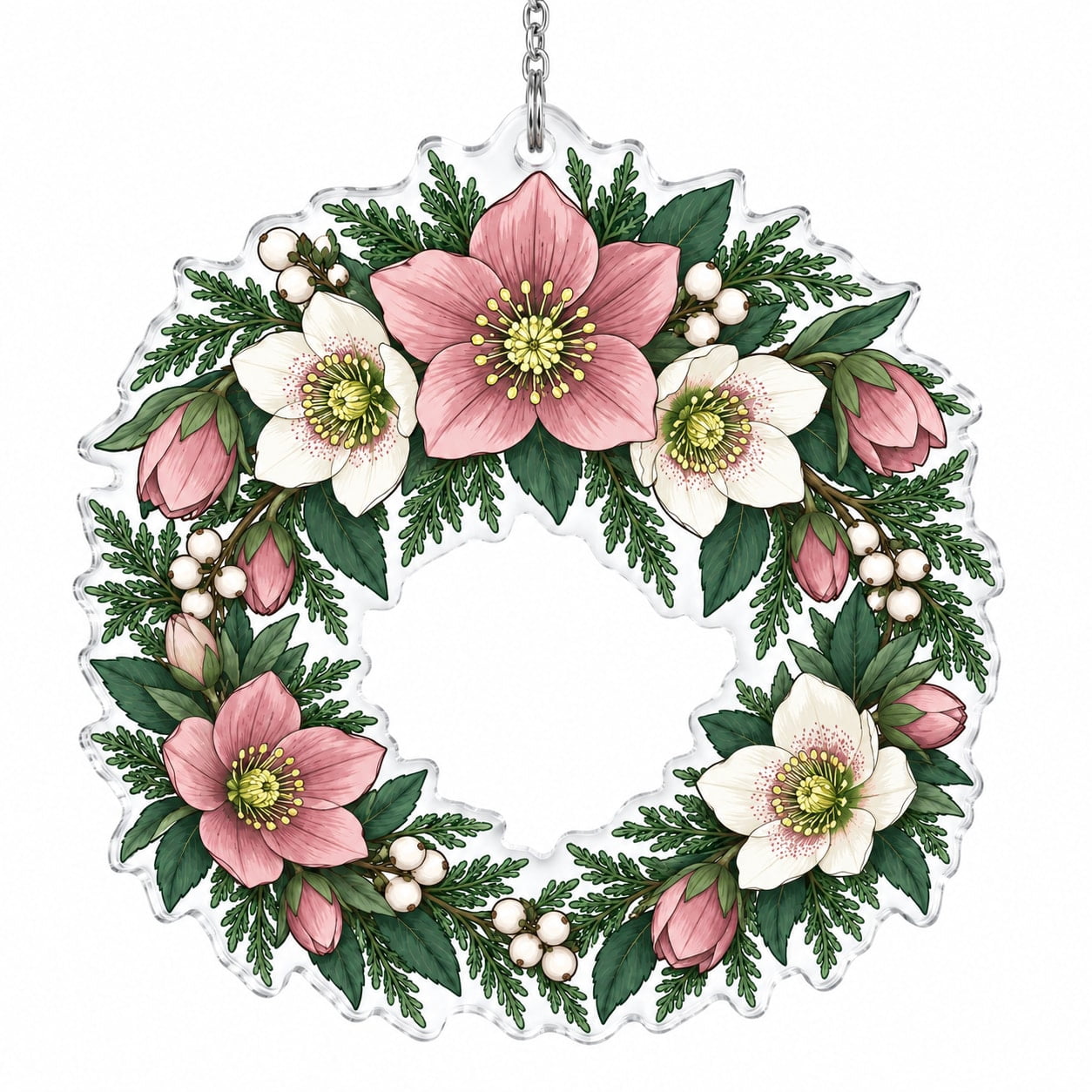 Halabore Hellebore Cedar Wreath Acrylic Suncatcher Ornament for Window Modern ...