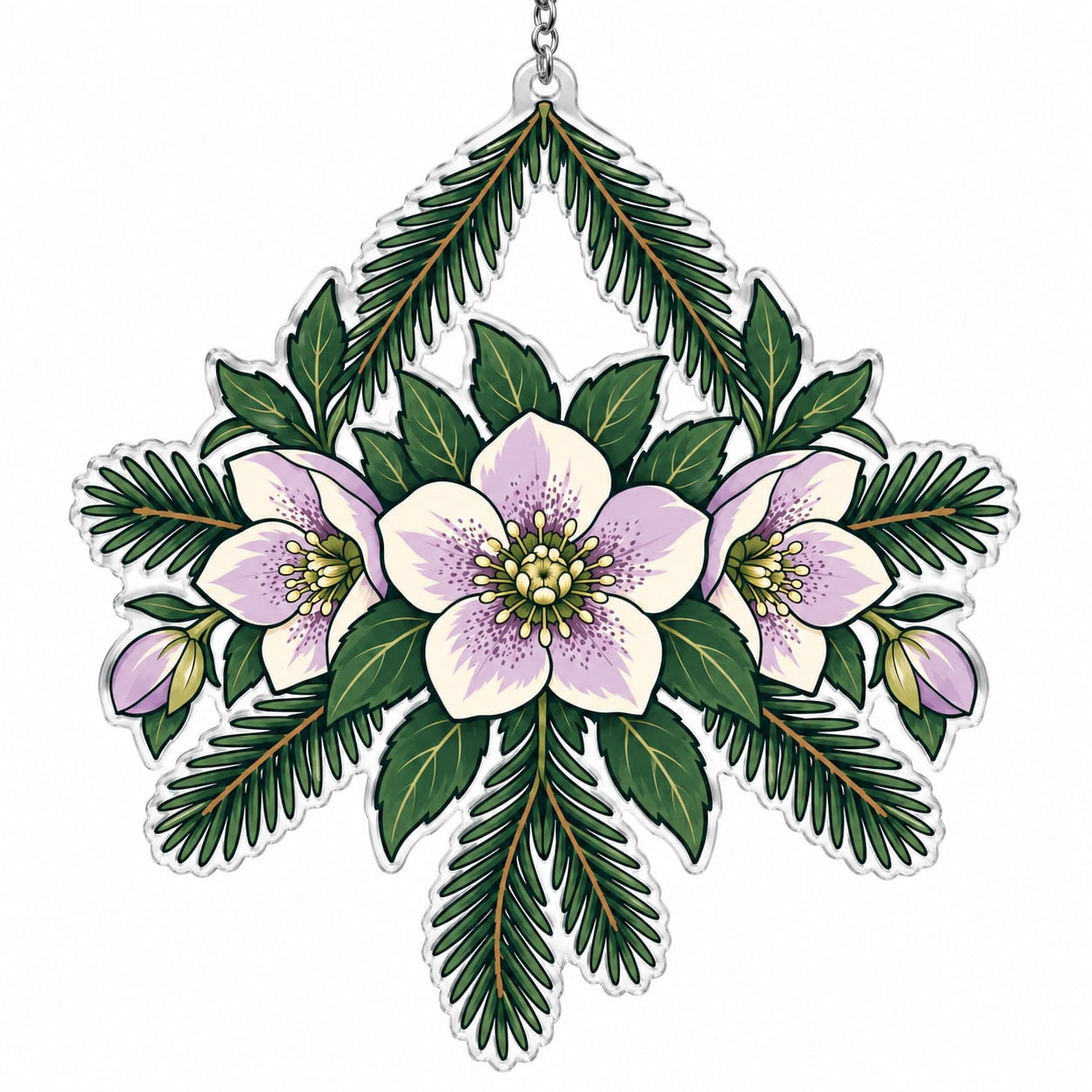 Halabore Hellebore Fir Bouquet Acrylic Suncatcher Ornament for Bedroom Winter ...