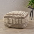 thumbnail image 1 of Hellen Boho Wool and Cotton Large Ottoman Pouf, Gray and White, 1 of 9