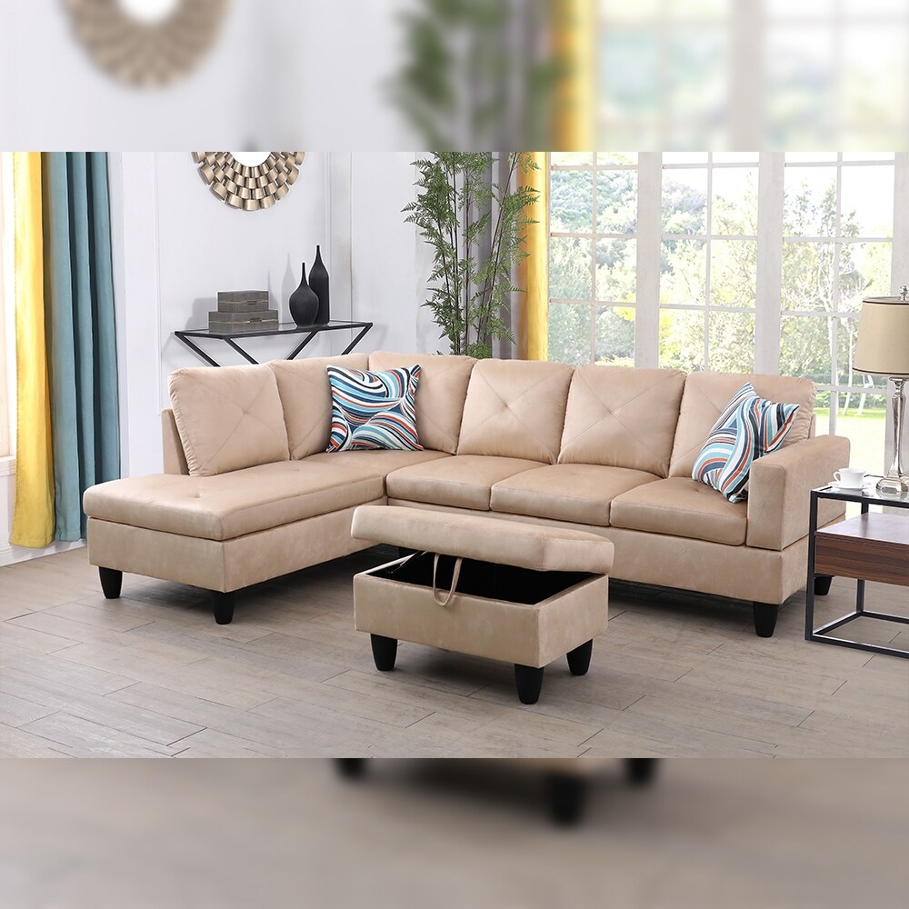 Hellen Left facing Sectional Sofa with Ottoman Desert Sand