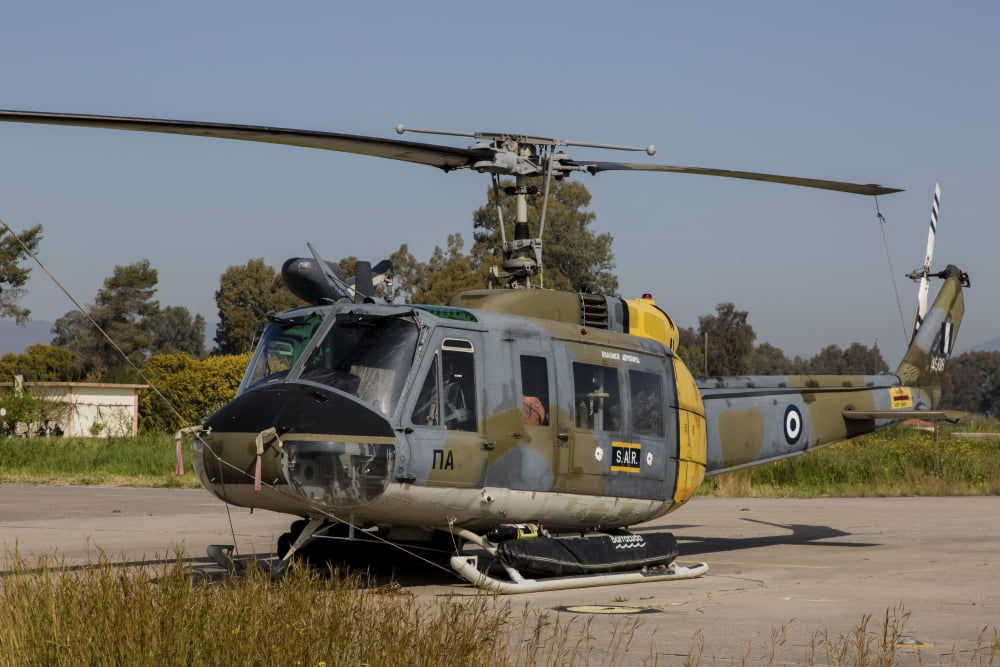 Hellenic Air Force AB-205 search and rescue helicopter Canvas Art - Timm ZiegenthalerStocktrek Images (34 x 23)