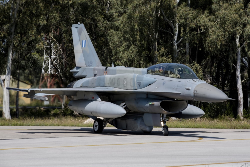 Hellenic Air Force F-16D Block 52 with a DB-110 reconnaissance pod Canvas Art - Timm ZiegenthalerStocktrek Images (17 x 12)