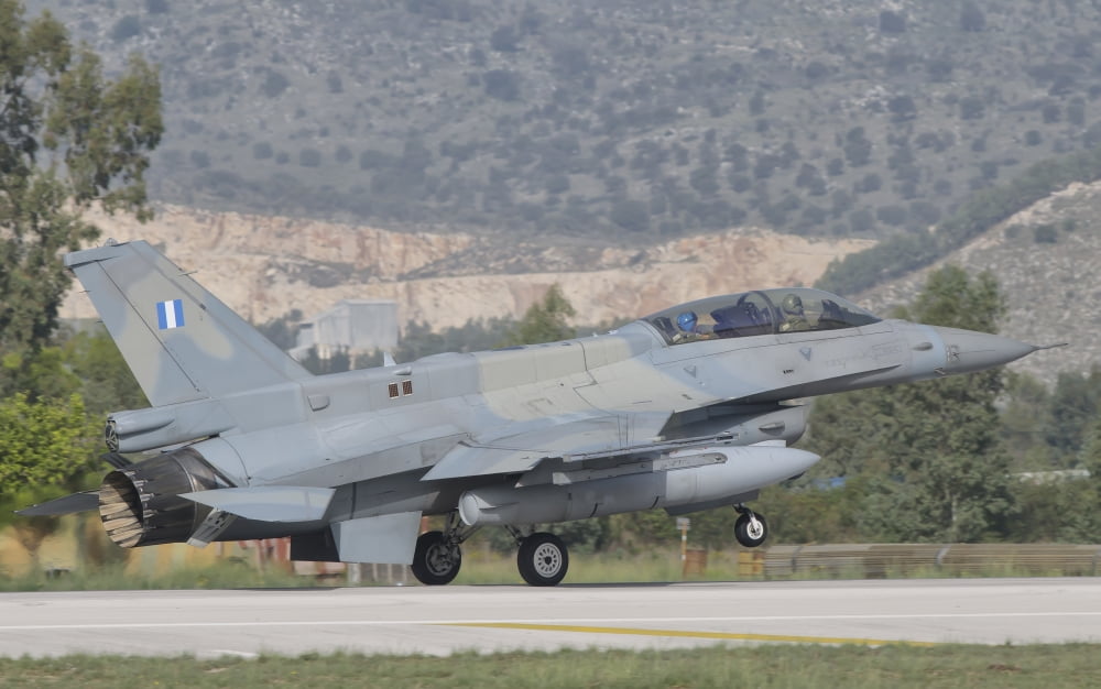 Hellenic Air Force F-16D taking off Canvas Art - Giovanni CollaStocktrek Images (18 x 11)