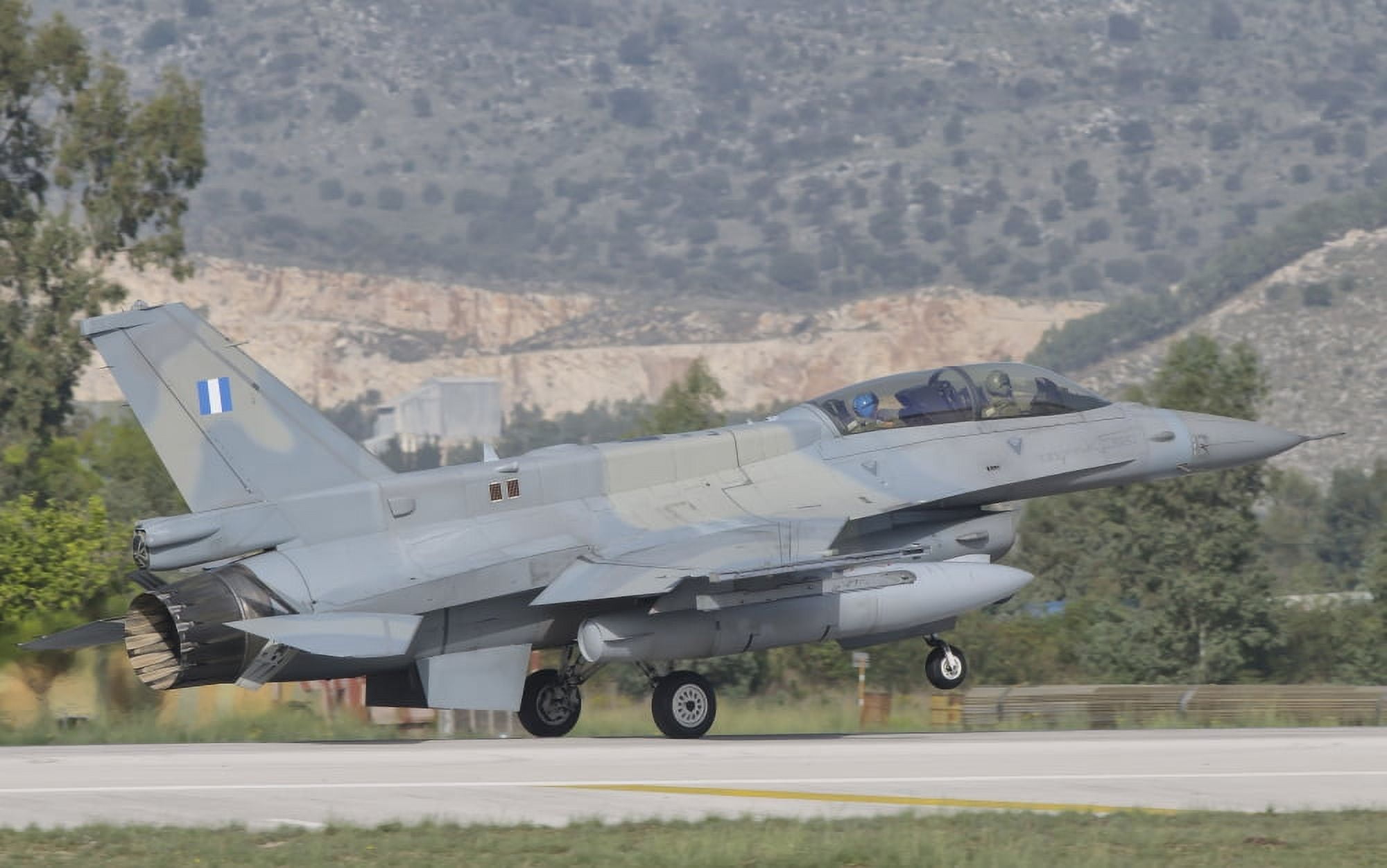 Hellenic Air Force F-16D taking off Canvas Art - Giovanni CollaStocktrek Images (36 x 22)