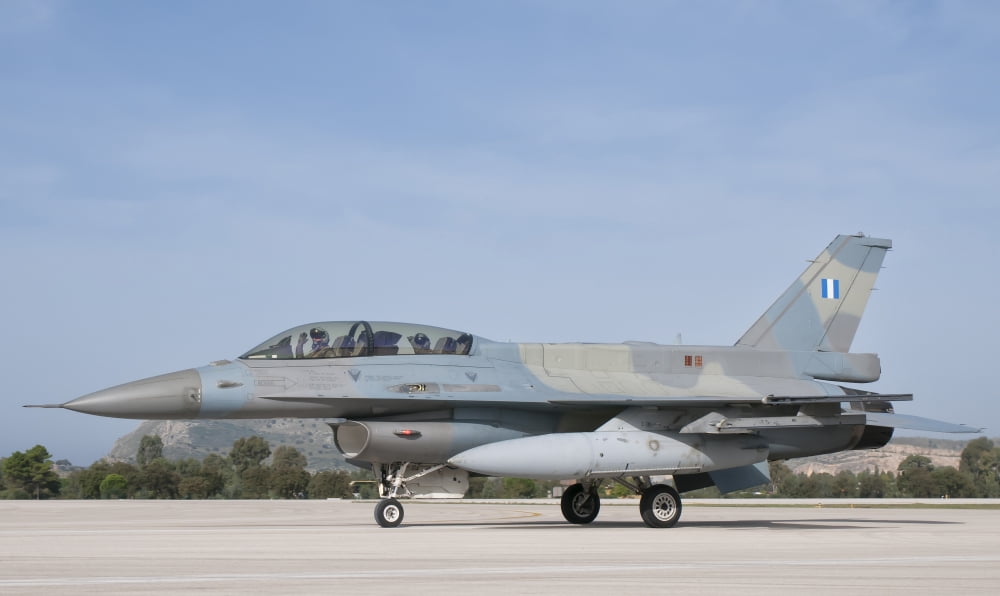 Hellenic Air Force F-16D taxiing at Araxos Air Base Greece Canvas Art - Giovanni CollaStocktrek Images (36 x 22)