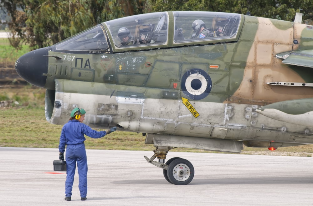 Hellenic Air Force TA-7 Corsair II at Araxos Air Base Greece Canvas Art - Giovanni CollaStocktrek Images (34 x 23)