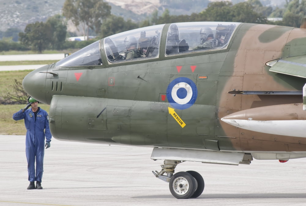 Hellenic Air Force TA-7 Corsair II at Araxos Air Base Greece Canvas Art - Giovanni CollaStocktrek Images (34 x 23)