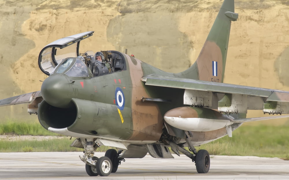 Hellenic Air Force TA-7 Corsair II at Araxos Air Base Greece Canvas Art - Giovanni CollaStocktrek Images (35 x 22)