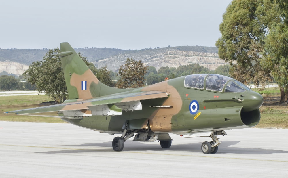 Hellenic Air Force TA-7 Corsair II at Araxos Air Base Greece Canvas Art - Giovanni CollaStocktrek Images (36 x 22)