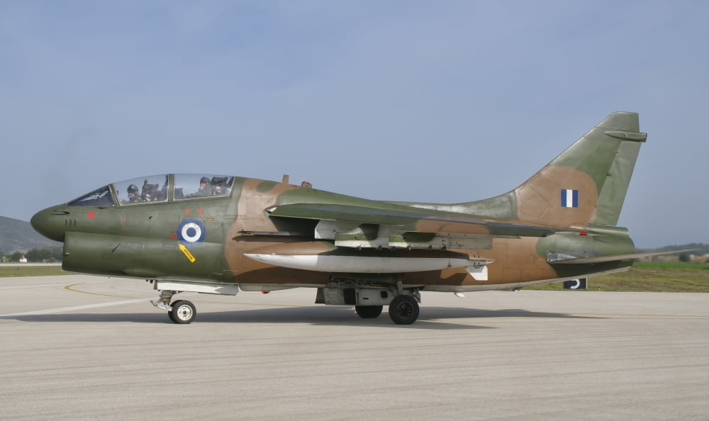 Hellenic Air Force TA-7 Corsair II at Araxos Air Base Greece Canvas Art - Giovanni CollaStocktrek Images (36 x 22)