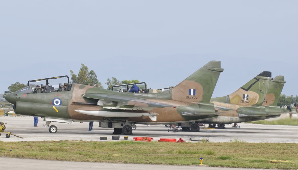 Hellenic Air Force TA-7 Corsair II at Araxos Air Base Greece Canvas Art - Giovanni CollaStocktrek Images (37 x 21)